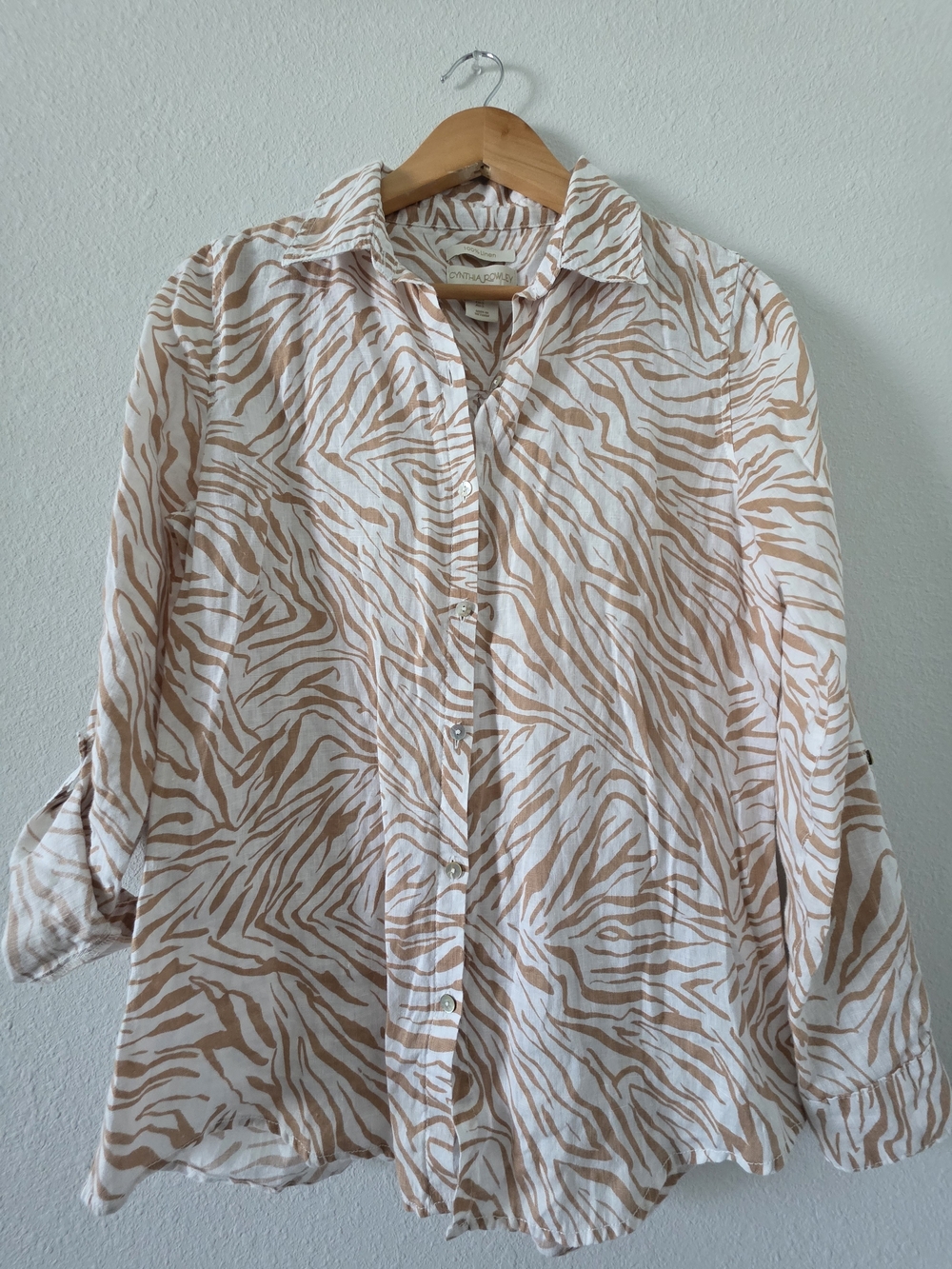 Light Tan Zebra-Print Button-Up Shirt